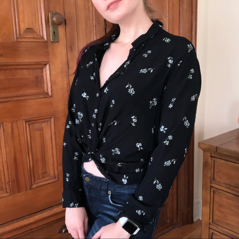 Abercrombie Floral Button Up Shirt with Knot